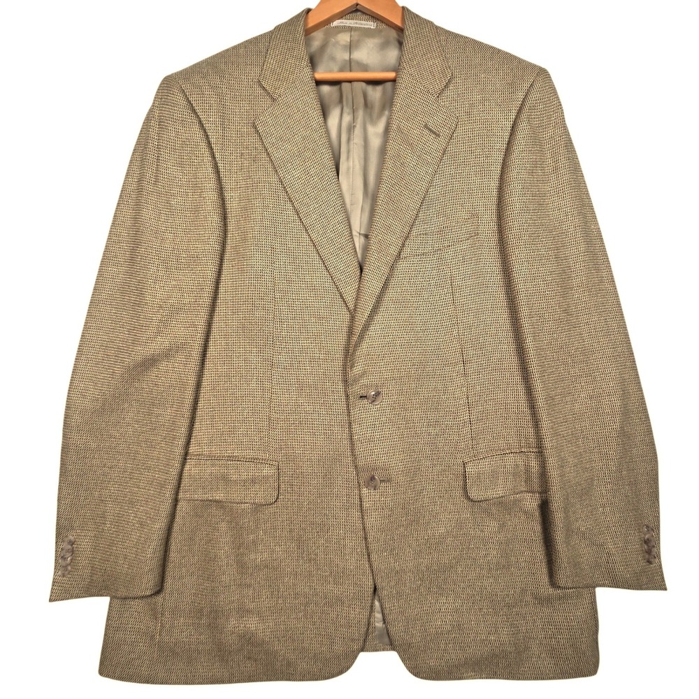 Vintage Ermenegildo Zegna Silk Wool Houndstooth Coat 46 Tan Blazer Switzerland